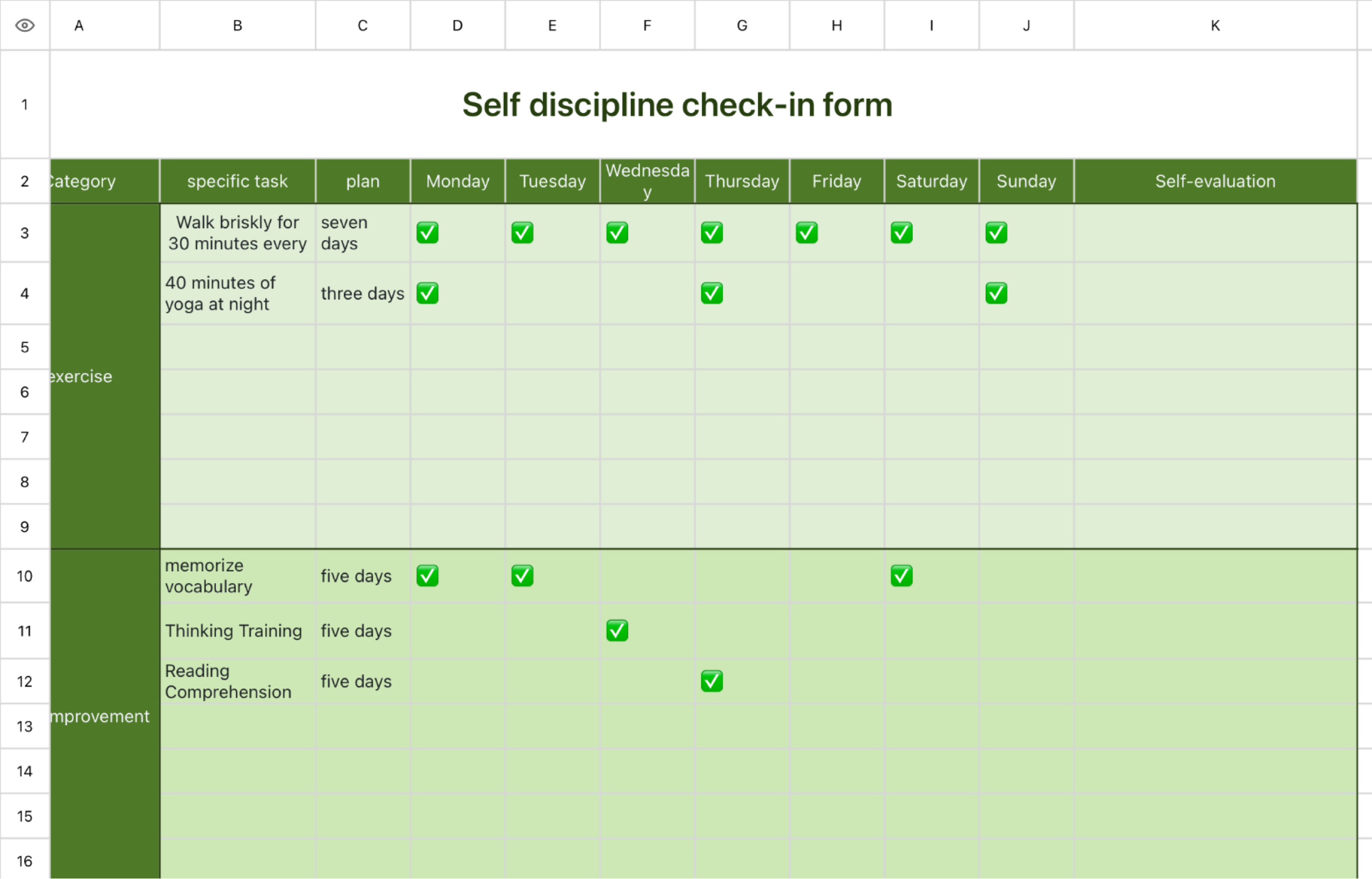 Self discipline check-in form 1